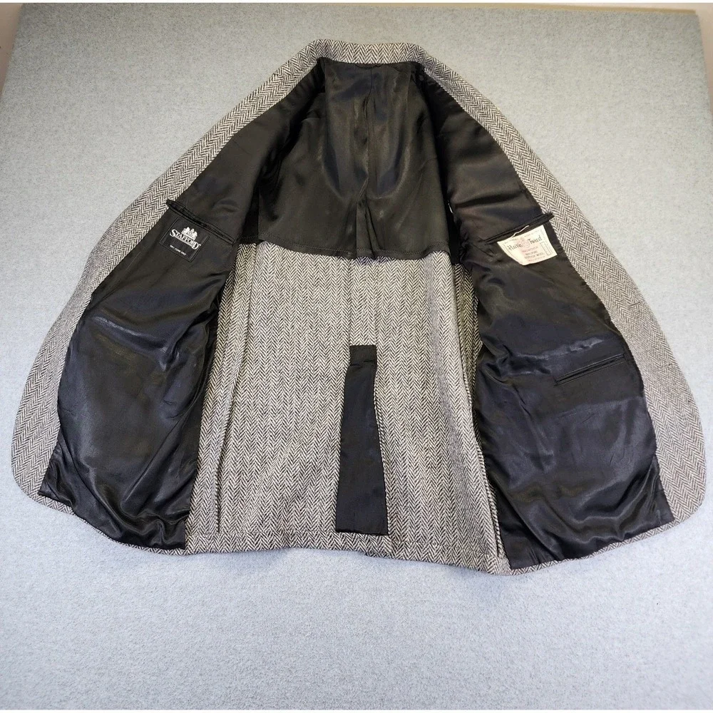 Stafford Harris Tweed Mens 42R Gray Blazer Sports Coat Wool Herringbone **READ**